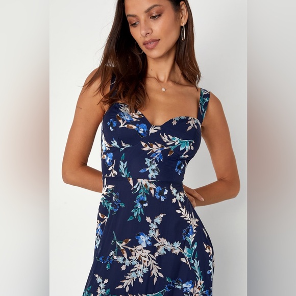 Lulu's Stunning Sweetness Floral Navy Blue Floral Burnout Maxi Dress - Picture 7 of 9